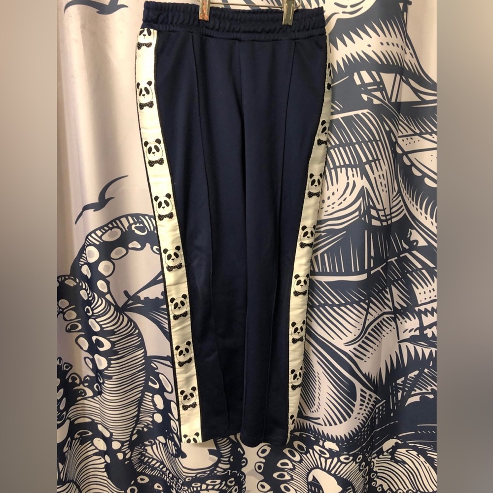 Mini Rodini Navy Track Pants with Panda Print 128/134